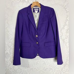 J Crew Women’s Size 6 School Boy Blazer Wool Blend Purple With Gold Buttons